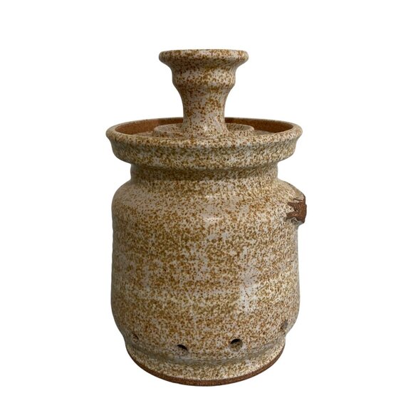 Foxlo California Studio Art Pottery Signed Garlic Jar Pot With Lid - Picture 3 of 9